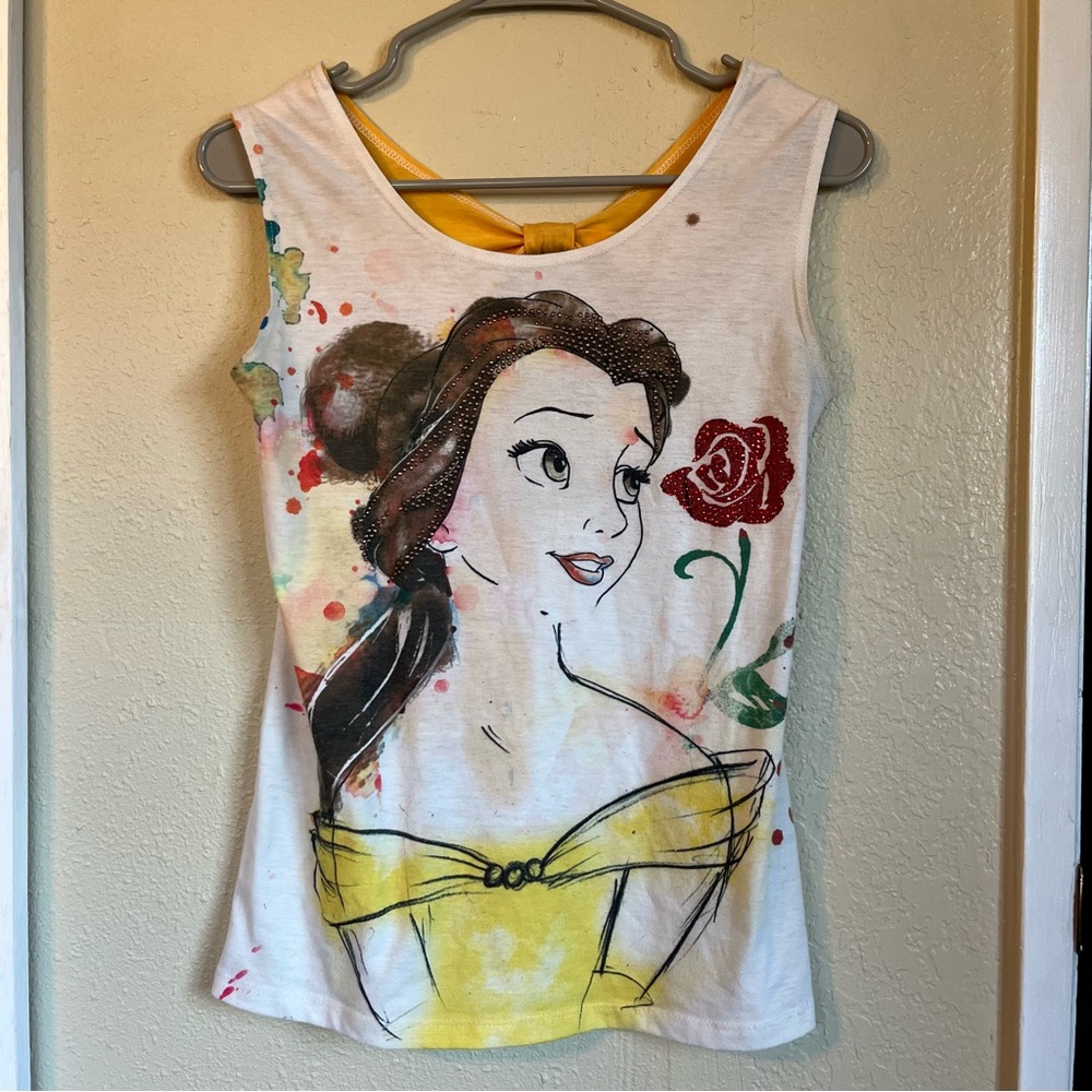 Disney Belle Yellow White Graphic Tank Top